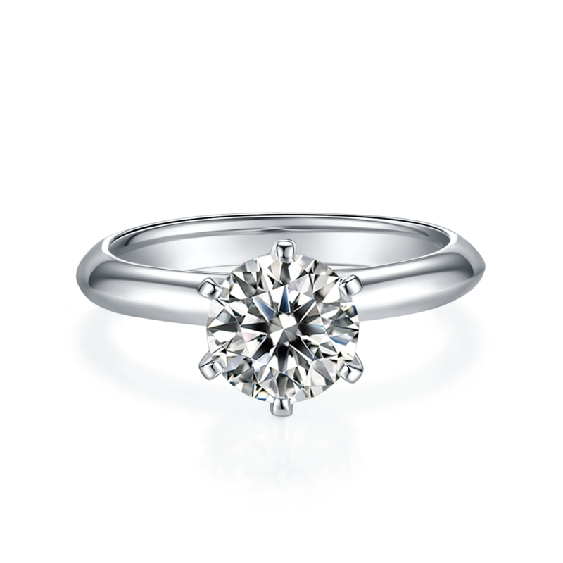 光臂T家六爪S925银镀白金MoissaniteWomen's Ring1.5ctD级